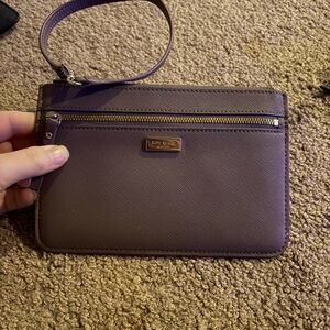 kate spade purple saffiano wristlet clutch with gold hardware